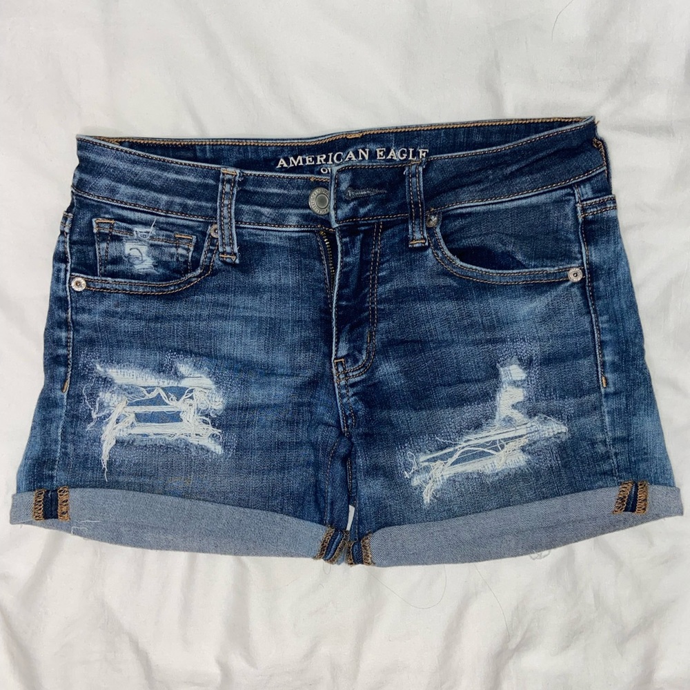 American Eagle Super Super Stretch X Ripped Midi Shorts